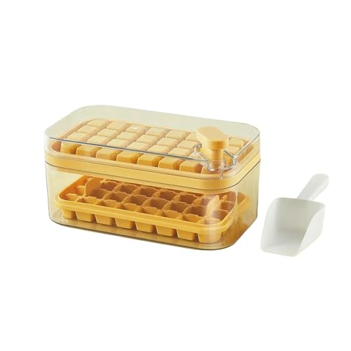 64 Slots Ice Cube Formen Tabletts mit Deckel 2 in 1 Aufbewahrungsbox entfernen Eis mit einem Klick(Yellow-Double layer 1PC) von MKEMQXBEP