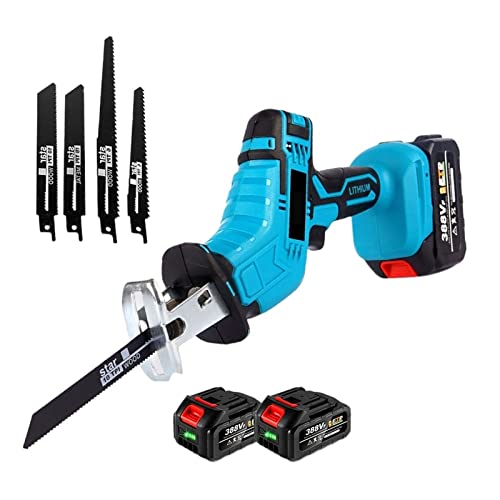 18-V-Akku-Elektro-Säbelsäge, tragbares Metall-Holz-PVC-Schneidwerkzeug mit variabler Geschwindigkeit for 18-V-Batterie Für Schneiden und Entgraten(2 Battery EU Plug) von MKHFP