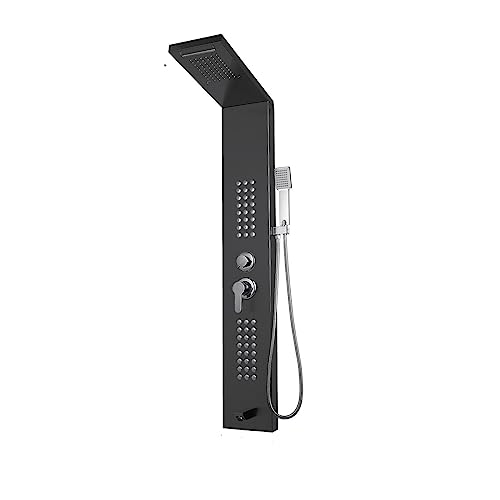 Touch-Control-Dusche, LED-Licht-Duschpaneelsystem, Wasserfall-Renduscharmatur, SPA-Massadüsen, Wannendusche mit Bidet-Badewannenarmaturen for Badezimmer(Noir) von MKHFP