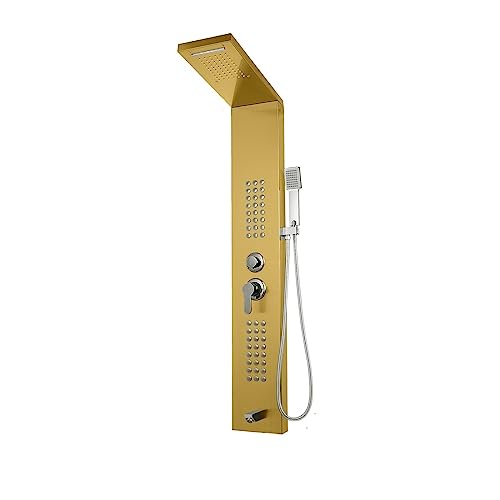 Touch-Control-Dusche, LED-Licht-Duschpaneelsystem, Wasserfall-Renduscharmatur, SPA-Massadüsen, Wannendusche mit Bidet-Badewannenarmaturen for Badezimmer(Rose Gold) von MKHFP