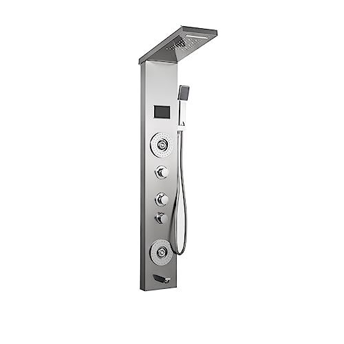 Touch-Control-Dusche, LED-Licht-Duschpaneelsystem, Wasserfall-Renduscharmatur, SPA-Massadüsen, Wannendusche mit Bidet-Badewannenarmaturen for Badezimmer(Silver LED 6in1) von MKHFP