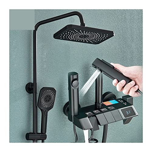 Touch-Control-Dusche, Schwarzes Smart-Digital-Display-Duscharmatur-Set, Badezimmersystem im Klavierstil, graue digitale Mischbatterie, Bidet-Dusche(White Display) von MKHFP