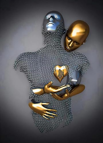 3D Metall Figur Statue Kunst Leinwand Gemälde Romantisch Abstrakt Poster und Drucke Liebhaber Skulptur Poster Liebe Herz Kuss Bilder - Ohne Rahmen (Figur-01,1Pcs-50x70cm) von MKHFUW