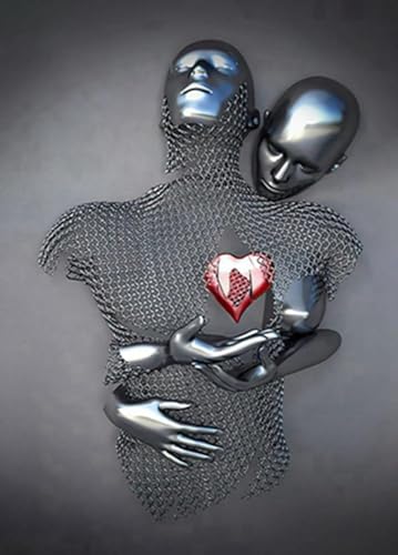 3D Metall Figur Statue Kunst Leinwand Gemälde Romantisch Abstrakt Poster und Drucke Liebhaber Skulptur Poster Liebe Herz Kuss Bilder - Ohne Rahmen (Figur-02,1Pcs-70x100cm) von MKHFUW