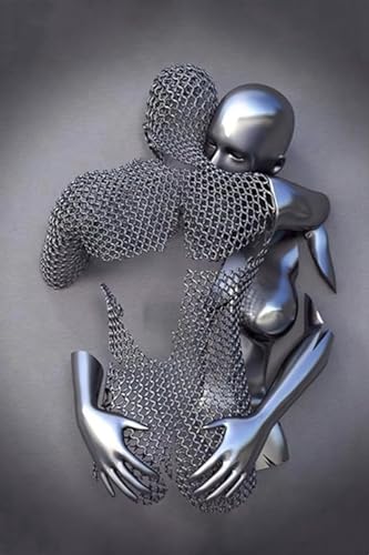 3D Metall Figur Statue Kunst Leinwand Gemälde Romantisch Abstrakt Poster und Drucke Liebhaber Skulptur Poster Liebe Herz Kuss Bilder - Ohne Rahmen (Figur-03,1Pcs-50x70cm) von MKHFUW