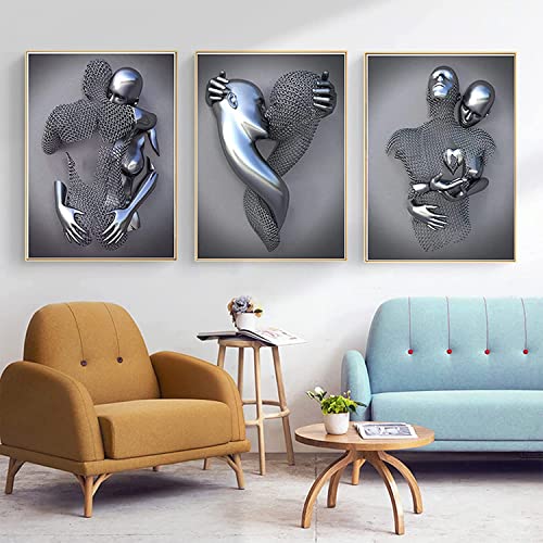 3D Metallfigur Statue Kunst Liebe Herz Kuss Bilder Wandkunst Wohnzimmer Wanddekoration - Ohne Rahmen (Poster-01,40X50cm*3) von MKHFUW