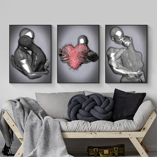 3D Metallfigur Statue Kunst Liebe Herz Kuss Bilder Wandkunst Wohnzimmer Wanddekoration - Ohne Rahmen (Poster-04,70X100cm*3) von MKHFUW