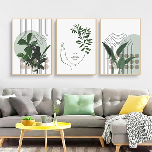 MKHFUW 3er Set Poster Bohemian Poster Set Aesthetic Grüne Pflanze Bilder Moderne Wandbilder, Wohnzimmer Schlafzimmer Deko, ohne Rahmen (Design-01,3Pcs-30x40cm) von MKHFUW