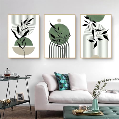 MKHFUW 3er Set Poster Bohemian Poster Set Aesthetic Grüne Pflanze Bilder Moderne Wandbilder, Wohnzimmer Schlafzimmer Deko, ohne Rahmen (Design-05,3Pcs-60x90cm) von MKHFUW