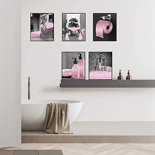 MKHFUW Badezimmerposter der Modernen Frauen,Modische Badezimmer Wanddekoration, Badezimmerkunst, Rahmenlos (Rosa-2, 20x25cm) von MKHFUW