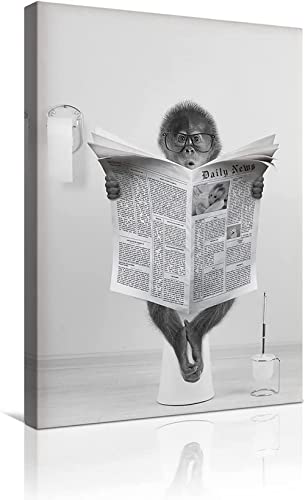 MKHFUW Moderne Leinwand Wandkunst Lustige Tiere, Die auf der Toilette Sitzen, Zeitungsbilder Lesen Badezimmer Schlafzimmer Poster, Rahmenlos (Affe,20 x 30 cm) von MKHFUW