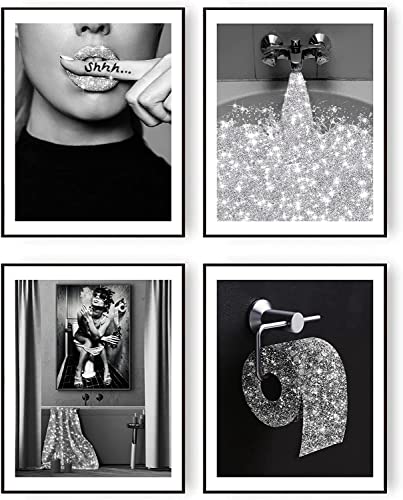 MKHFUW Moderne Modische Weibliche Wandmalerei,Badezimmer Dekorative Wandkunst Spaß Badezimmer Toilettenpapier, Rahmenlos (Wandbild-3,30x40cm*4) von MKHFUW