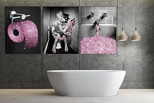 MKHFUW Moderne Modische Weibliche Wandmalerei,Badezimmer Dekorative Wandkunst Spaß Badezimmer Toilettenpapier, Rahmenlos (Wandbild-8, 40x60cm) von MKHFUW