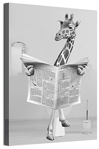 MKHFUW Zeitung Hund Giraffe Löwe Bär Schottische Hochland Kuh Schwarz und Weiß Wandkunst Leinwand Badezimmer Dekorative Wandmalerei,Rahmenlos (Giraffe,50 x 70 cm) von MKHFUW