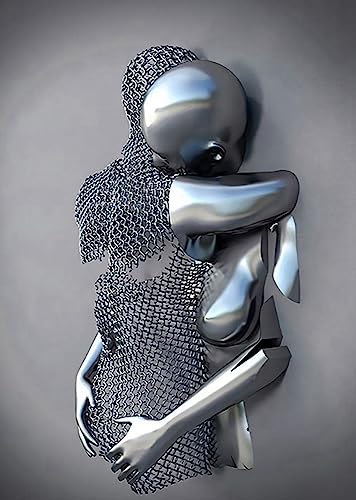 Metall Figur Statue Kunst Leinwand Gemälde Romantisch Abstrakt Poster und Drucke 3D Liebhaber Skulptur Poster Modernes Wohnzimmer Heimdekoration - Ohne Rahmen (BST-01,50x70cm*1) von MKHFUW