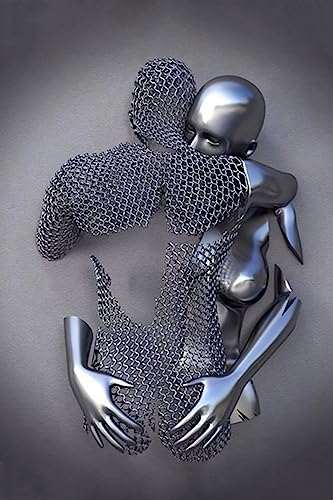 Metall Figur Statue Kunst Leinwand Gemälde Romantisch Abstrakt Poster und Drucke 3D Liebhaber Skulptur Poster Modernes Wohnzimmer Heimdekoration - Ohne Rahmen (BST-02,50x70cm*1) von MKHFUW