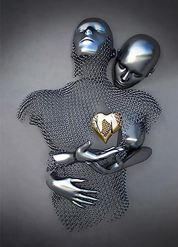 Metall Figur Statue Kunst Leinwand Gemälde Romantisch Abstrakt Poster und Drucke 3D Liebhaber Skulptur Poster Modernes Wohnzimmer Heimdekoration - Ohne Rahmen (CST-01,50x70cm*1) von MKHFUW