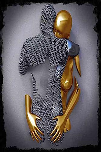 Metall Figur Statue Kunst Leinwand Gemälde Romantisch Abstrakt Poster und Drucke 3D Liebhaber Skulptur Poster Modernes Wohnzimmer Heimdekoration - Ohne Rahmen (CST-06,80x120cm*1) von MKHFUW