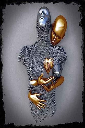 Metall Figur Statue Kunst Leinwand Gemälde Romantisch Abstrakt Poster und Drucke 3D Liebhaber Skulptur Poster Modernes Wohnzimmer Heimdekoration - Ohne Rahmen (CST-09,40x60cm*1) von MKHFUW