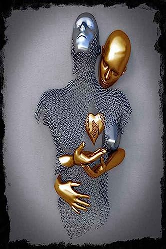 Metall Figur Statue Kunst Leinwand Gemälde Romantisch Abstrakt Poster und Drucke 3D Liebhaber Skulptur Poster Modernes Wohnzimmer Heimdekoration - Ohne Rahmen (CST-09,60x90cm*1) von MKHFUW