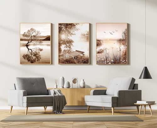 Moderne Boho Deko Bilder Aesthetic Pflanze Bilder,Natürliche Landschaft Strand, Abstrakt Kunst Wandbilder Bohemian Poster Set,Ohne Rahmen (20x30cm-3Pcs,Poster-09) von MKHFUW