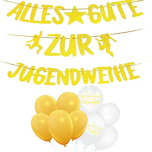 Alles Gute zur Jugendweihe Girlande +6PC Luftballons Jugendweihe Deko Endlich Erwachsen Party Dekoration Hängedeko Junge Mädchen Foto Hintergrund Dekoration Geschenkidee zur Jugendweihe von MKISHINE