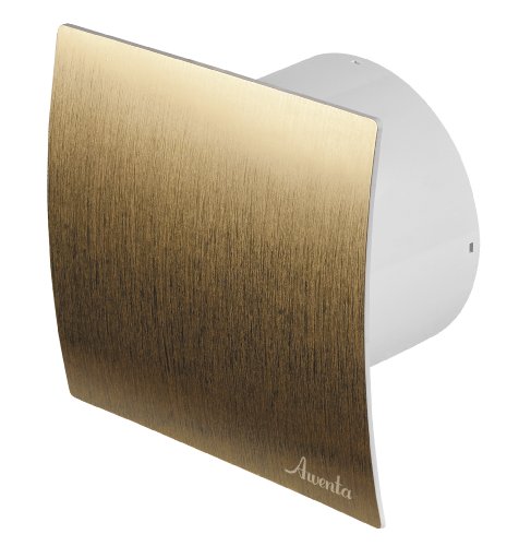 Badlüfter Ø 100 mm Gold gebürstet WEZ mir Rückstauklappe und Feuchtigkeitssensor / Hygrostat mit Timer / Nachlaufegelung Lüfter Ventilator Deckenlüfter Glas Front Wandlüfter Badventilator Ventilator Einbaulüfter Bad Küche von MKK-SHOP