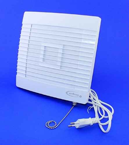 Badventilator mit Jalousie / Lamellen Zugschalter Badlüfter Lüfter Ventilator Deckenlüfter weiß Front Ø 150 mm 15 cm prestigePS Wandlüfter Ventilator Einbaulüfter Bad Küche von MKK-SHOP