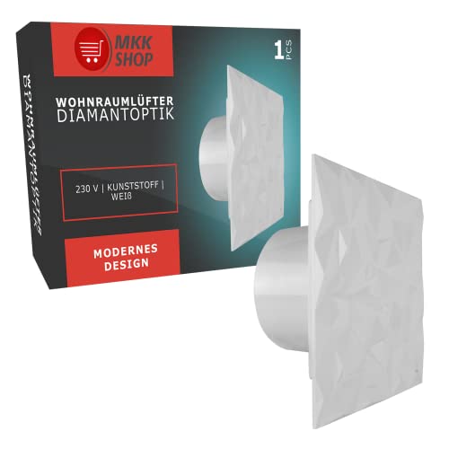 MKK Badlüfter Wohnraumlüfter Diamant Panel weiß Ø 100 mm Nachlauf/Timer von MKK