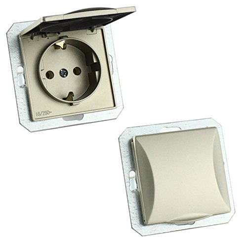 MKK - 18067-002 - Steckdose Lichtschalter Taster ohne Rahmen Unterrputz Jalousieschalter weiß sand Steckdose mit Abdeckung Sand von MKK
