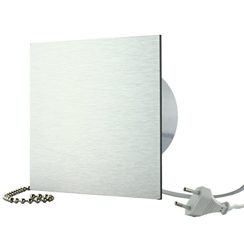 MKK - 18407-002 - Badlüfter Wohnraumlüfter Ventilator Wandlüfter Front wechselbar Ø 100 mm Ø 125 mm Zugschalter Ø 100 mm ALU - Silber gebürstet von MKK