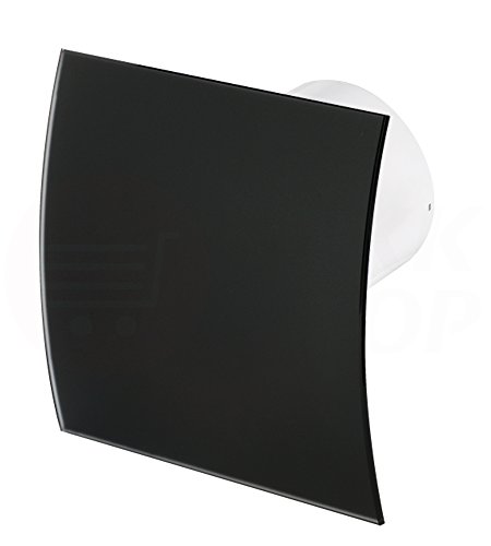 Ø 100 mm Lüfter echtglas schwarz satiniert mit Rückstauklappe mit Feuchtesensor Hygrostat kugelgelagert extra leise Ventilator Bad WC Wand Deckenlüfter Kugellager Designabdeckung von MKK