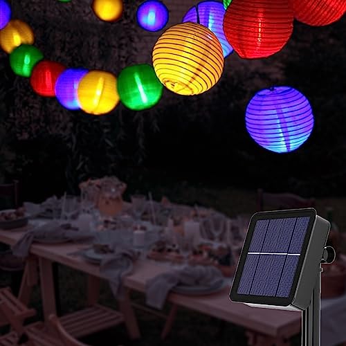 Led lichterkette lampions außen solar,6.5M 30 LED Laternen 8 Modi Wasserdicht Solar Beleuchtung, Solar Lichterkette Aussen für Garten, Hof, Hochzeit, Fest Deko, Balkon, Weihnachten,Party Deko (Bunt) von MKKM