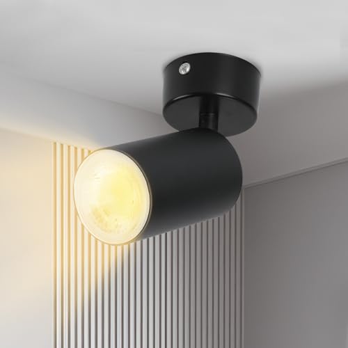 MKKM Deckenstrahler 1 Flammig Schwarz,Schwenkbar Deckenstrahler Spotleuchte Wandspot, GU10 (ohne Leuchtmittel) Retro/Vintage Deckenleuchte 230V Schwarz für Wohnzimmer Schlafzimmer Küchen von MKKM