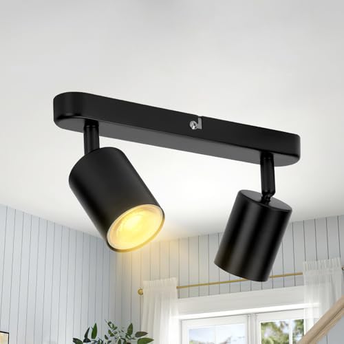 MKKM Deckenstrahler 2 Flammig Schwarz,Schwenkbar Deckenstrahler Spotleuchte Wandspot, GU10 (ohne Leuchtmittel) Retro/Vintage Deckenleuchte 230V Schwarz für Wohnzimmer Schlafzimmer Küchen von MKKM