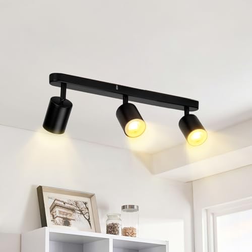 MKKM Deckenstrahler 3 Flammig Schwarz,Schwenkbar Deckenstrahler Spotleuchte Wandspot, GU10 (ohne Leuchtmittel) Retro/Vintage Deckenleuchte 230V Schwarz für Wohnzimmer Schlafzimmer Küchen von MKKM