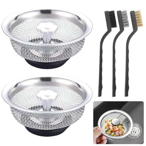 Universal Siebkörbchen Edelstahl mit Bürste(2er Set),- Spülbecken Stöpsel 80mm, Abflusssieb für Exzenter-Bedienung, Küchenspüle Sieb Antiblocking, Schnelle Entwässerung von MKKZLPN