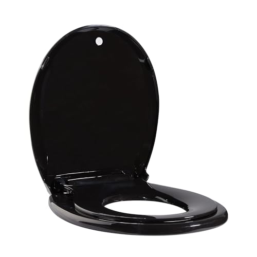 17" Toilettensitz, rund, mit Kleinkindersitz, integrierter 2-in-1-Toilettensitz mit Absenkautomatik for einfache Installation(Black) von MKLHAVB