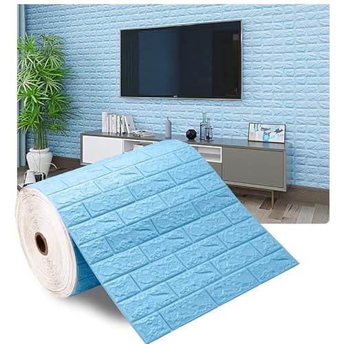 3D Selbstklebende Tapete 70 cm * 1 m Kontinuierliche wasserdichte Ziegelwandaufkleber Wohnzimmer Schlafzimmer Kinderzimmer Heimtextilien (Color : Light Blue, Size : 70CMX1M) von MKLHAVB