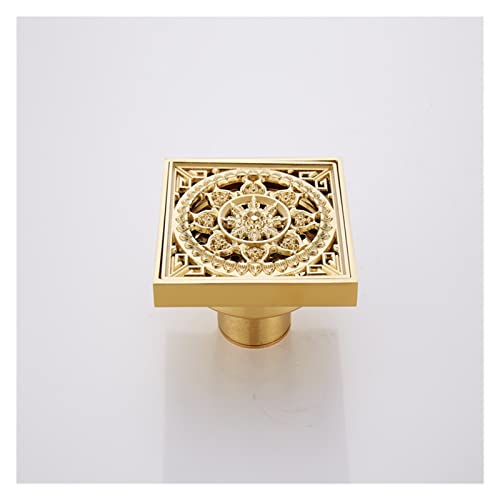 Bodenablauf Bodenabläufe Gold Messing Dusche Bodenablauf 10 × 10 Badezimmer Home Square Bodenablauf-Sieb Abdeckung Gitter (Color : B) von MKLHAVB