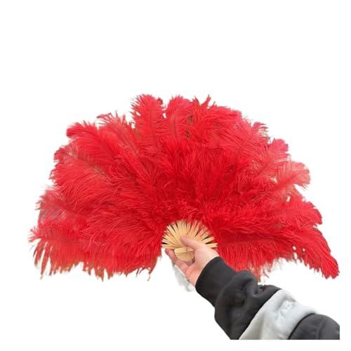 MKLHAVB 15Knochen Rot Orange Flauschiger Federfächer 70CM Handfaltbarer Federfächer for Teil-Karneval-Tanz-Performance-Dekoration(Red,1 PCS 70cmx40cm) von MKLHAVB
