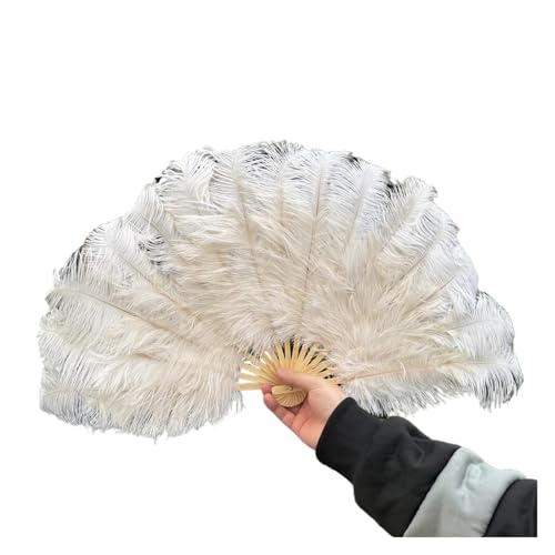 MKLHAVB 15Knochen Rot Orange Flauschiger Federfächer 70CM Handfaltbarer Federfächer for Teil-Karneval-Tanz-Performance-Dekoration(White,1 PCS 70cmx40cm) von MKLHAVB