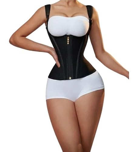 MKLHAVB Body Shaper Shapewear Damen Weste Tops Doppelte Kompression Taillentrainer Korsett Verstellbarer Reißverschluss und Hakenösen(Black,M) von MKLHAVB