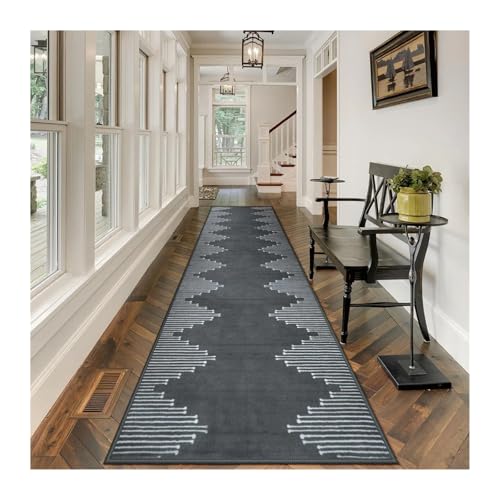 MKLHAVB Langer Teppich for den Flur, Zuhause, schwarzer Korridor, Rutschfester, weicher Teppich, schmutzabweisend, maschinenwaschbar, Küchenbodenmatte(Color02,80x300cm) von MKLHAVB