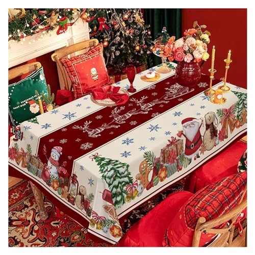 Weihnachts Tischdecke Weihnachtstischdecke mit Schneemann-Muster, rechteckige Tischdecke, Weihnachtstischdecke, Bauernhaustisch, schmutzabweisende Dekorationen (Color : A, Size : 90x140cm35x55inch) von MKLHAVB