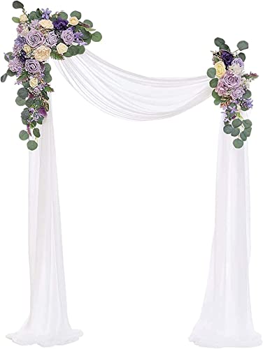 MKLL Hochzeitsbogen-Blumen-Set (3Er-Pack), Künstliche Blumen Mit Chiffon-Hochzeitsbogen-Vorhängen, Arbor-Blumenarrangement Für Die Hochzeitszeremonie,Lila von MKLL