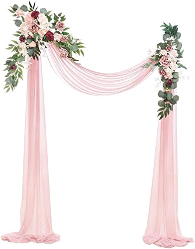 MKLL Hochzeitsbogen-Blumen-Set (3Er-Pack), Künstliche Blumen Mit Chiffon-Hochzeitsbogen-Vorhängen, Arbor-Blumenarrangement Für Die Hochzeitszeremonie,Pink a von MKLL