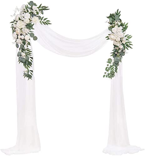 MKLL Hochzeitsbogen-Blumen-Set (3Er-Pack), Künstliche Blumen Mit Chiffon-Hochzeitsbogen-Vorhängen, Arbor-Blumenarrangement Für Die Hochzeitszeremonie,White a von MKLL