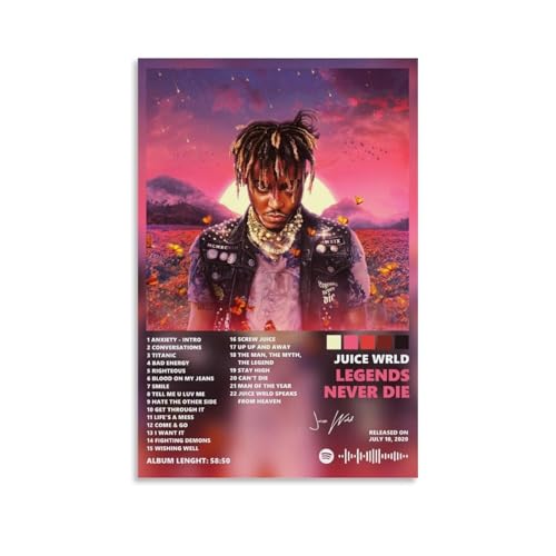 Juice Wrld Legends Never DiePoster, Leinwand, klassische Dekoration, wasserdicht, verblassend, Wandkunst, universelle Dekoration, Malerei, Geschenk für Freund, Lehrer, 50 x 75 cm, ungerahmter Stil von MKLYUA