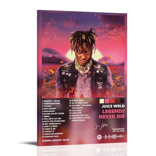 Juice Wrld Legends Never DiePoster auf Leinwand, klassische Dekoration, wasserdicht, verblassend, Wandkunst, universelle Dekoration, Gemälde, Geschenk für Freund, Lehrer, 60 x 90 cm, Rahmenstil von MKLYUA